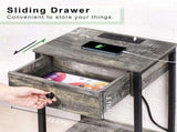 Adult Nightstand End Table with Charging Station, USB Ports, Drawer and Storage Shelf, Gray 91682459