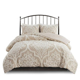 Full/Queen 3 piece Tufted Cotton Chenille Damask Duvet Cover Set B03597347