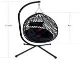 Foldable Hanging Egg Chair with Stand, HDPE Rattan Wicker Swing Chair with Cushion, Heavy Duty Frame 88067295