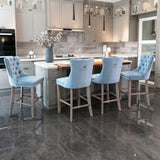 Contemporary Velvet Upholstered Barstools with Button Tufted Decoration and Wooden Legs, and Chrome 57518418