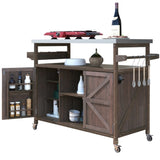 ZNTS Outdoor Kitchen Island, Rolling Bar Cart & Storage Cabinet, Farmhouse Solid Wood Outdoor Grill Table 77847849