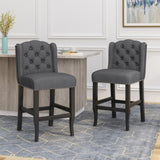 Vienna Contemporary Fabric Tufted Wingback 27 Inch Counter Stools, Set of 2, Charcoal and Dark Brown 64855.00CHAR