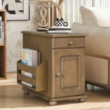 U-Can Vintage End Table Flip Top Side Table with USB Ports, One Multifunctional Drawer with cup N724P293133D