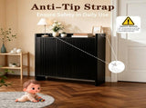 Black Entryway Shoe Storage Cabinet with Slatted Doors, Modern Wooden Hallway Console Table with Top W3417P524611