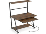 Mobile Rolling Computer Desk with RGB LED Lights & Built-in Charging Station, Multi-Tier Storage 97525178