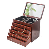 ZNTS Large Jewelry Organizer Wooden Storage Box 6 Layers Case with 5 Drawers, Brown 17065798