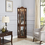 Corner Curio Cabinet with Lights, Adjustable Tempered Glass Shelves, Mirrored Back, Display 24721682