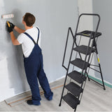 5-step ladder, foldable step stool with tool tray and wide non slip pedals, sturdy steel ladder, W2717P257603