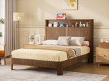 Queen-size slatted bed frame with storage, built-in charging ports, wave-shaped design, and metal W1162P440051