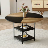 47.3-inch diameter modern splicing circular dining table - double-layer storage, wood and black W1151P268477