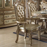 Bone and Gold Patina Arm Chair with Tufted Back B062P209282