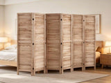 6-Panel Wood Folding Privacy Screen, 66.9" Tall Louvered Room Divider, Portable Partition for Room 40333571