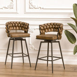 28" Technical Leather Woven Bar Stool Set of 2,Black legs Barstools No Adjustable Kitchen Island 97030525