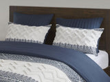 3 Piece Cotton Comforter Set with Chenille Tufting Navy Full/Queen B035128802