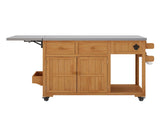 59.9''L Outdoor Gill Kitchen Cart, Solid Wood Kitchen Island with Extendable Stainless Steel N717P507994A