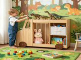 4-in-1 Kids Toy Storage Organizer with Rolling Wheels, Car Shape Wooden Bookshelf with Fabric Drawer 12484903