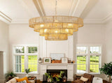 64.97" Tiered Glass Chandelier, 6-Light B12 Socket Pendant Light, Gold Metal Frame, Adjustable W6558P574496