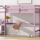 ZNTS Twin High Loft Bed, Rubber Wood Loft Bed with Safety Guardrail, built-in desk, ladder,Pink 87235573