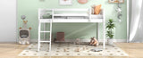 Twin Size Wood Low Loft Bed with Ladder, ladder can be placed on the left or right, White WF313084AAK