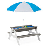 3-in-1 Kids Outdoor Wooden Picnic Table With Umbrella, Convertible Sand & Wate, Gray ASTM & CPSIA W1390104709