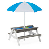 ZNTS 3-in-1 Kids Outdoor Wooden Picnic Table With Umbrella, Convertible Sand & Wate, Gray ASTM & CPSIA W1390104709