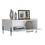 Shan 15"High Minimalistic Coffe Table with Pull Down Cabinet and Open Shelf White B200P253722