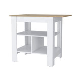 ZNTS Adeline 3-Shelf Kitchen Island White and Macadamia B062103269