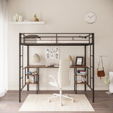 Twin-size Loft Bed with Table & Shelves/ Heavy-duty Sturdy Metal/ Built-in Table & Shelves/ Noise W42752472