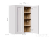 24" White Shaker Solid Wood Wall Cabinet, 3 adjustable shelves, softclose hinges, RTA wallmounted, W5662P465992