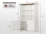 Barn door 3-tier steel display case, 69.7 31.5 15.4 inches, off-white with contrasting wood 06230344