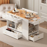 Closet Island with 6 Drawers, Wardrobe Armoire Bedroom Island with Glass Display Top and Open 07777254