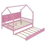 ZNTS Wooden Full Size House Bed with Trundle,Kids Bed with Shelf,Pink WF297070AAH