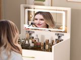 3 in 1 Vanity Desk with open Top Mirror,Small Make Up Vanity Set with Visible Glass Desktop,Compact 00445064
