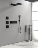 Wall Mounted Waterfall Rain Shower System With 3 Body Sprays & Handheld Shower TH-78109-MB