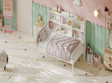 Twin Size Wood Single Bed with Large Multi-compartment Storage Headboard Bookshelf, Simple W5767P546865