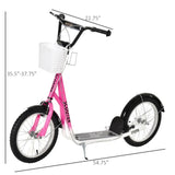 Youth Scooter with Adjustable Handlebars and plastic basket 16" Inflatable Rubber Tires -Pink 28314519