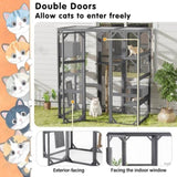 Outdoor Cat House, DIY Cat Enclosure, Cat Catio with Double Enter Doors, 62.8"L x 32.2"W x68.5"H N719P283198R