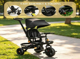 Black Foldable Toddler Trike 1-5Y Travel-Friendly with Storage, Reversible Seat, Safety Harness 63815186