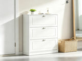 White 3-Flip-Drawer Narrow Shoe Cabinet, 12-Pair Capacity, for Entryway Hallway 64092034