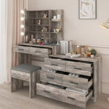 Large Makeup Vanity with Lights, Vanity Table with Charging Station, Vanity Desk with Mirror and 10 58924769