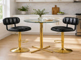 Set of 2 Modern Bar Stools with Adjustable Height, Black PU Leather Upholstered Stools with Gold W3875P378577