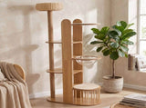 Multi-Level Wood Cat Tree Tower, 70.8" Tall Cat Activity Tree with Sisal Scratching Post, Space W3101P553723