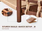 37.8" Oval Coffee Table with 2-Tier Rope Woven Storage Shelf, Melamine MDF Tabletop & Metal Frame, 01080088