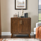 Mid Century Modern Fluted Sideboard with Adjustable Shelves & Solid Wood Legs, Buffet W1801P195608