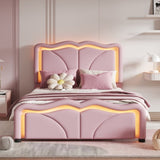 Twin Size Upholstered Platform Bed with Curve Shaped and Height-adjustbale Headboard,LED Light 04179542