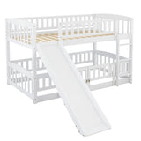 ZNTS Bunk Bed with Slide,Twin Over Twin Low Bunk Bed with Fence and Ladder for Toddler Kids Teens White 50818946