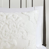 3 Piece Tufted Cotton Chenille Damask Comforter Set Off-White King/Cal King B03597088