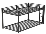 Twin Over Twin Metal Bunk Bed, Low Bunk Bed with Ladder, Bed Frame,Black, Sturdy Steel Construction, 80743359