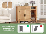 Natural Rattan Buffet Sideboard, Pull-Out Drawer & 3 Open Shelves, 3-Position Adjustable Cabinet 49396034