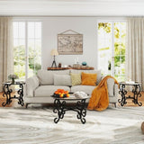 3 Piece Tempered Glass Surface Coffee Table Set, Decor Coffee Table Round End Side Table with Sturdy W2167P220517